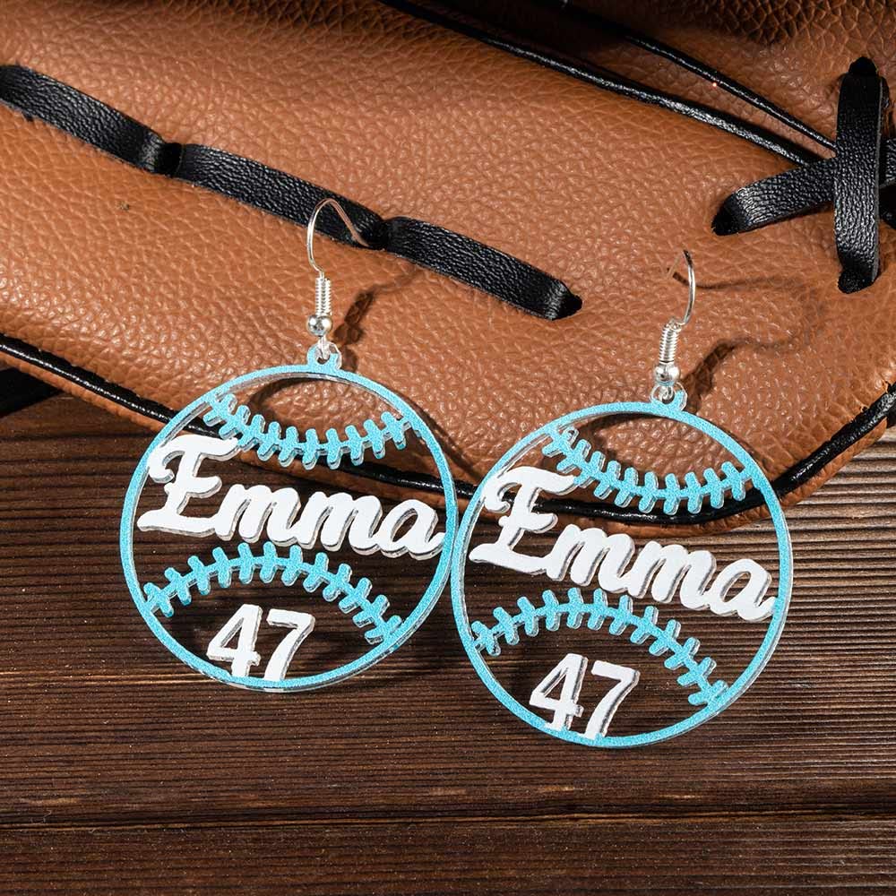 Custom Baseball Earrings For Women Lightweight Baseball Number Drop Dangle Earrings For Daughter Personalized Name Baseball Mom Earrings Gifts For Sister Mother Grandma