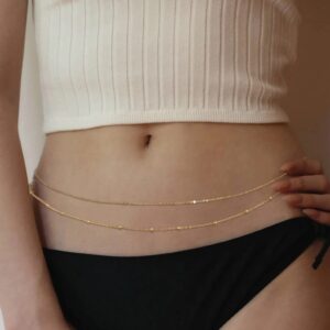 Beaded Waist Chain, Dainty Belly Chain, Simple Bikini Body Chain for Women (WC32-Beaded&Chain)