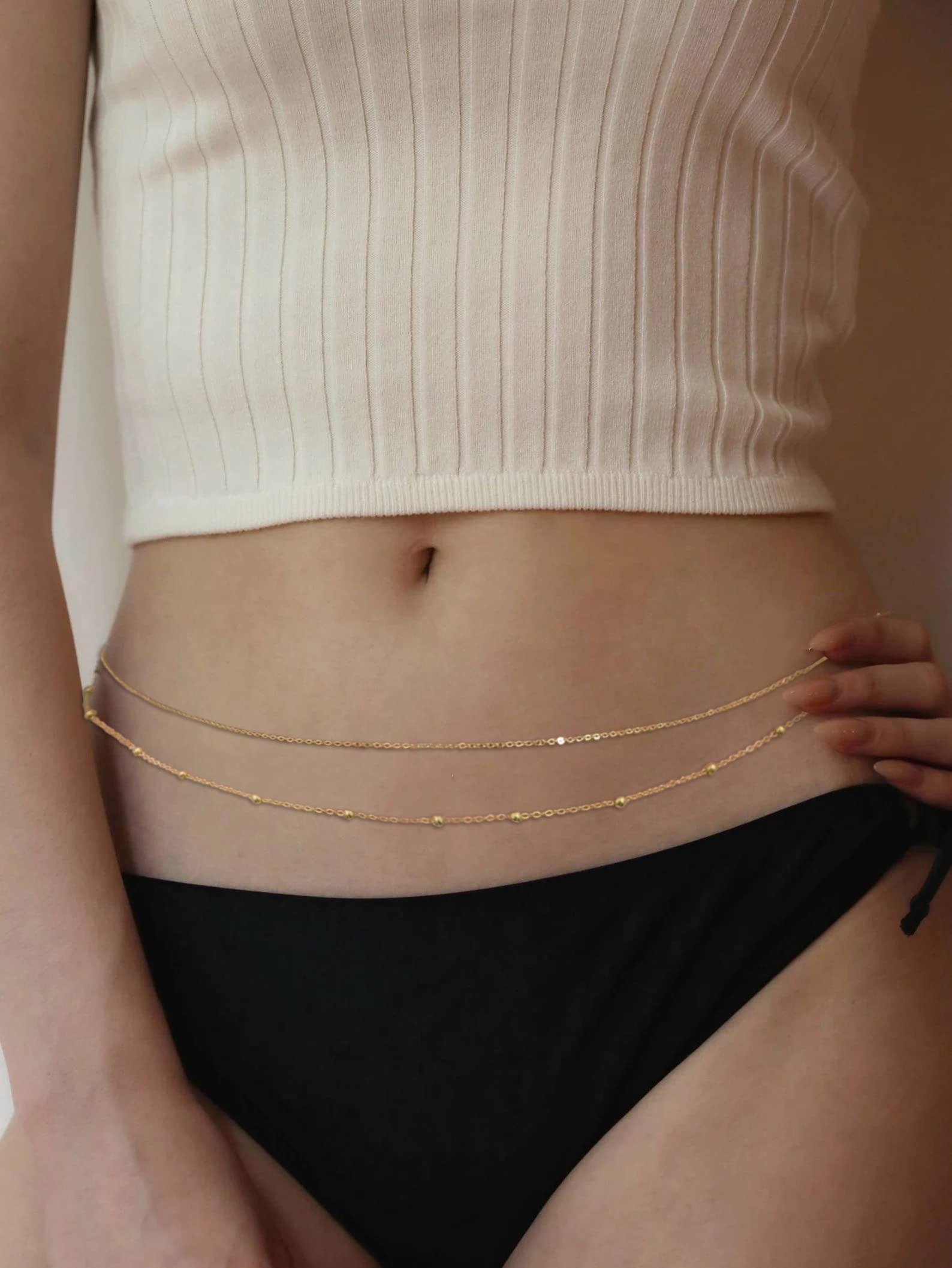 Beaded Waist Chain, Dainty Belly Chain, Simple Bikini Body Chain for Women (WC32-Beaded&Chain)