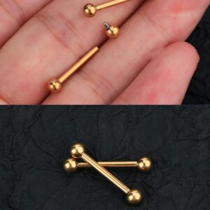 OUFER Nipple Piercing Jewelry, Titanium Nipple Rings, Internally Threaded 14G Straight Nipple Barbells Piercing Jewelry, Gold Nipple Jewelry for Women Men