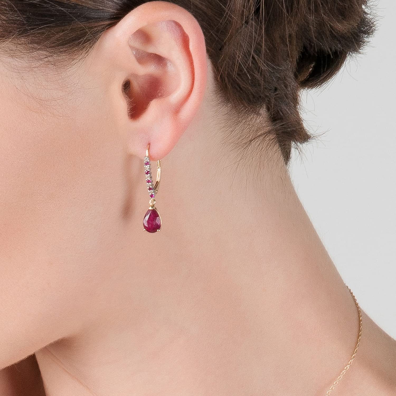 14K Solid Gold Ruby & Diamond Leverback Drop Earrings 3.18 CTW