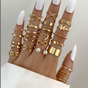 Suonie 22PCS Knuckle Rings Set for Women Men Joint Rings Gold Plated Rings Girls Stackable Finger Rings to Friend Sisters Birthday Christmas Gifts