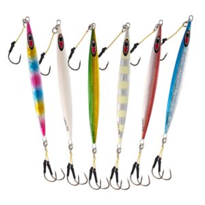 Calissa Offshore Tackle Speed Jig 80g 150g 200g 300LBS Assist Hooks 3/0 Butterfly - Vertical Jig Speed Lure Slow Pitch Flat (6 Pack, 400g)