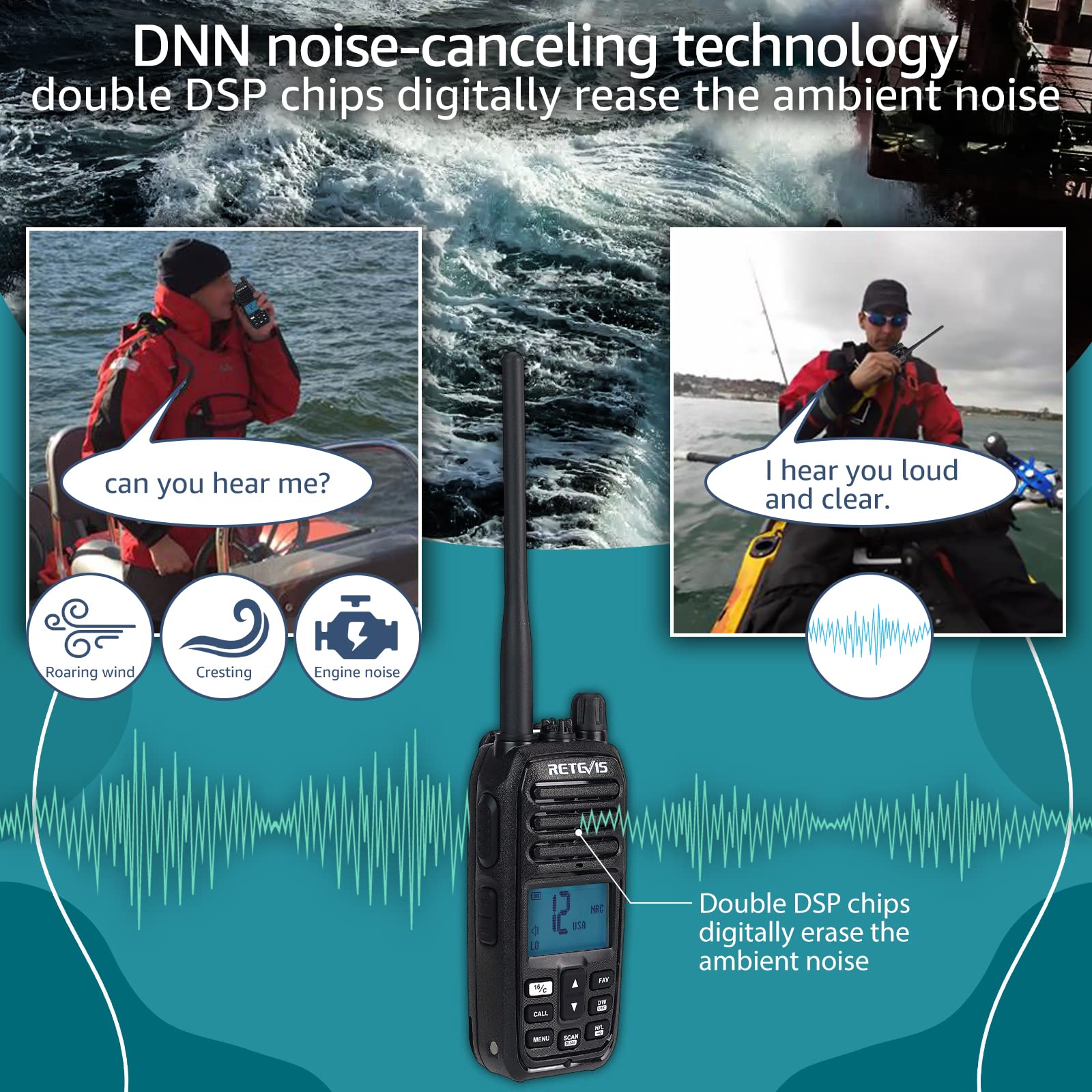 Retevis RM21 Handheld Marine Radio,Radio Marine Floating IP67 Submersible,Noise-Cancelling,1800mAh,Backlit LCD Display,NOAA Weather,Clear Audio,Boat Radio for Fishing Marine Construction