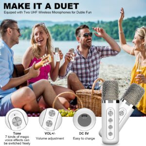 Fullife Karaoke Machine for Adults/Kids, Portable Bluetooth PA System with 2 Wireless Microphones, Home Speaker Echo/Vocal Cut, Singing Parties, Meetings, Picnic, White, (YS203)