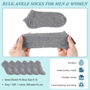 200 Pairs Thin Low Cut Ankle Socks Polyester Comfortable Lightweight Sock for Men Teens Team Charity Event Supplies Bulk Pack (Gray)