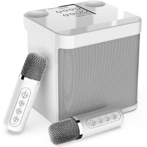 fullife karaoke machine for adults/kids, portable bluetooth pa system with 2 wireless microphones, home speaker echo/vocal cut, singing parties, meetings, picnic, white, (ys203)