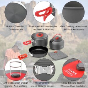 Alocs Camping Cookware, Alumina Camping Cooking Set with Camping Kettle, Lightweight Portable Camping Gear, Non-Stick Camping Pan Included Storage Carry Bag for Outdoor Backpacking Hiking and Picnic