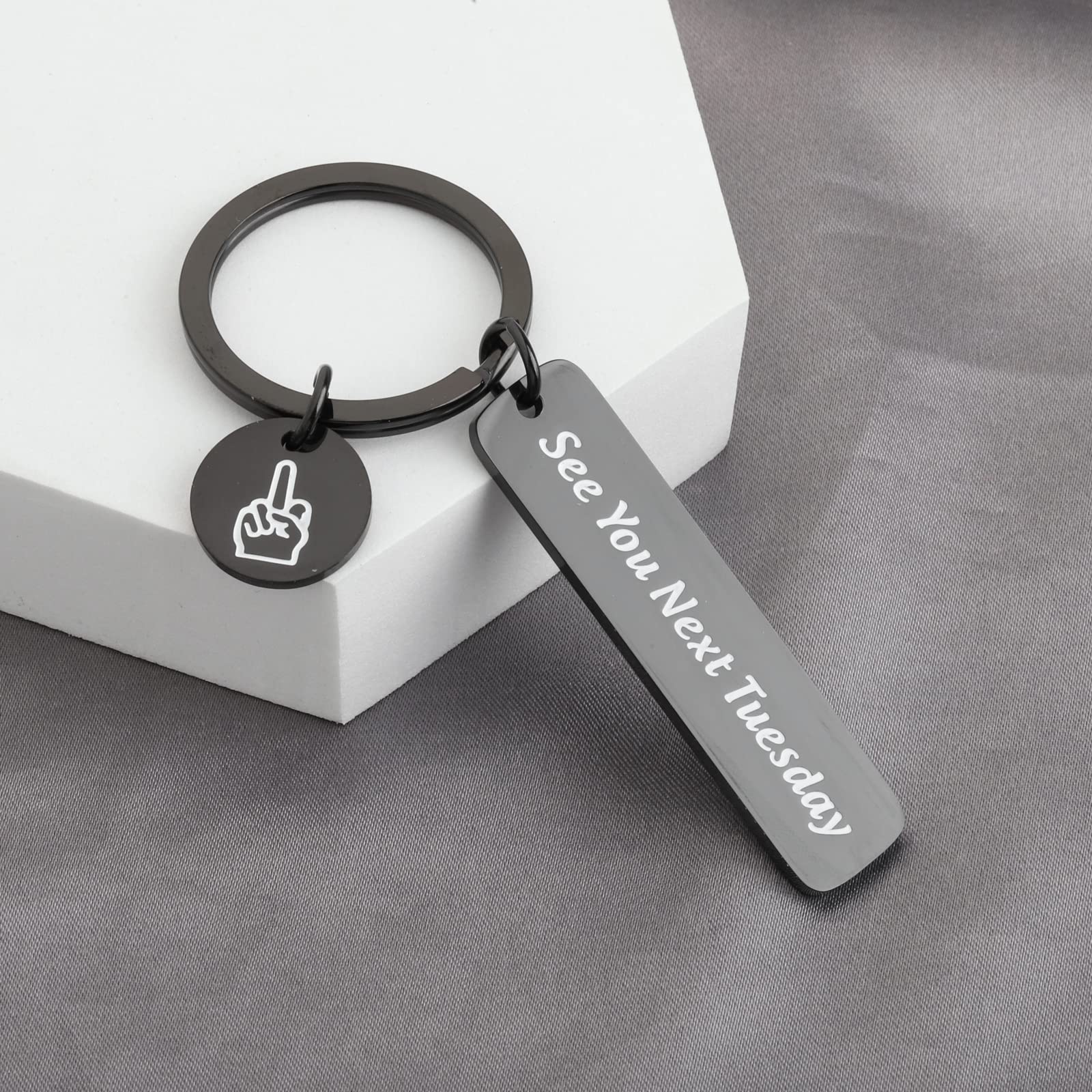 HOLLP Funny Gift for Best Friend See You Next Tuesday Keyring with Middle Finger Charm CUNT” Gag Gift (See You Next Tuesday-black)