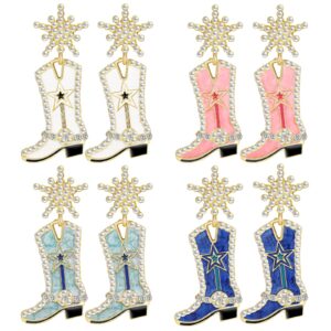 4 Pairs Beaded Boot Earrings Cowgirl Cowboy Earrings Country Y2k Western Jewelry Rhinestone Beads Shoes Dangle Drop Earrings for Women Halloween Party(Snowflower)