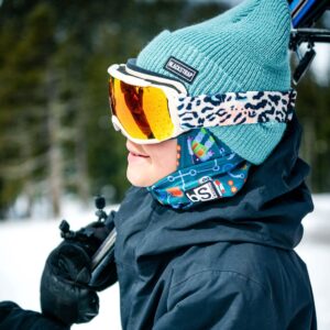 BLACKSTRAP Kids' Hood ExoHinge Balaclava Ski Mask, Helmet Compatible, Keeps Kids Comfortable and Warm, Splash Glow