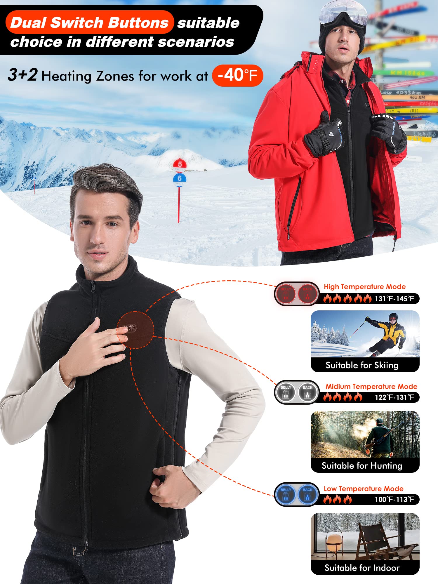 ECIFEE Heated Vest for Men Women with Battery Pack Included, Lightweight Rechargeable Collar Fleece Vest, Windproof Sleeveless Jacket for Travel Hiking