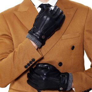 VIKIDEER Super Warm Fur Gloves Mens Leather Gloves Real Rabbit Fur Lined Touchscreen Driving Gloves Black Large