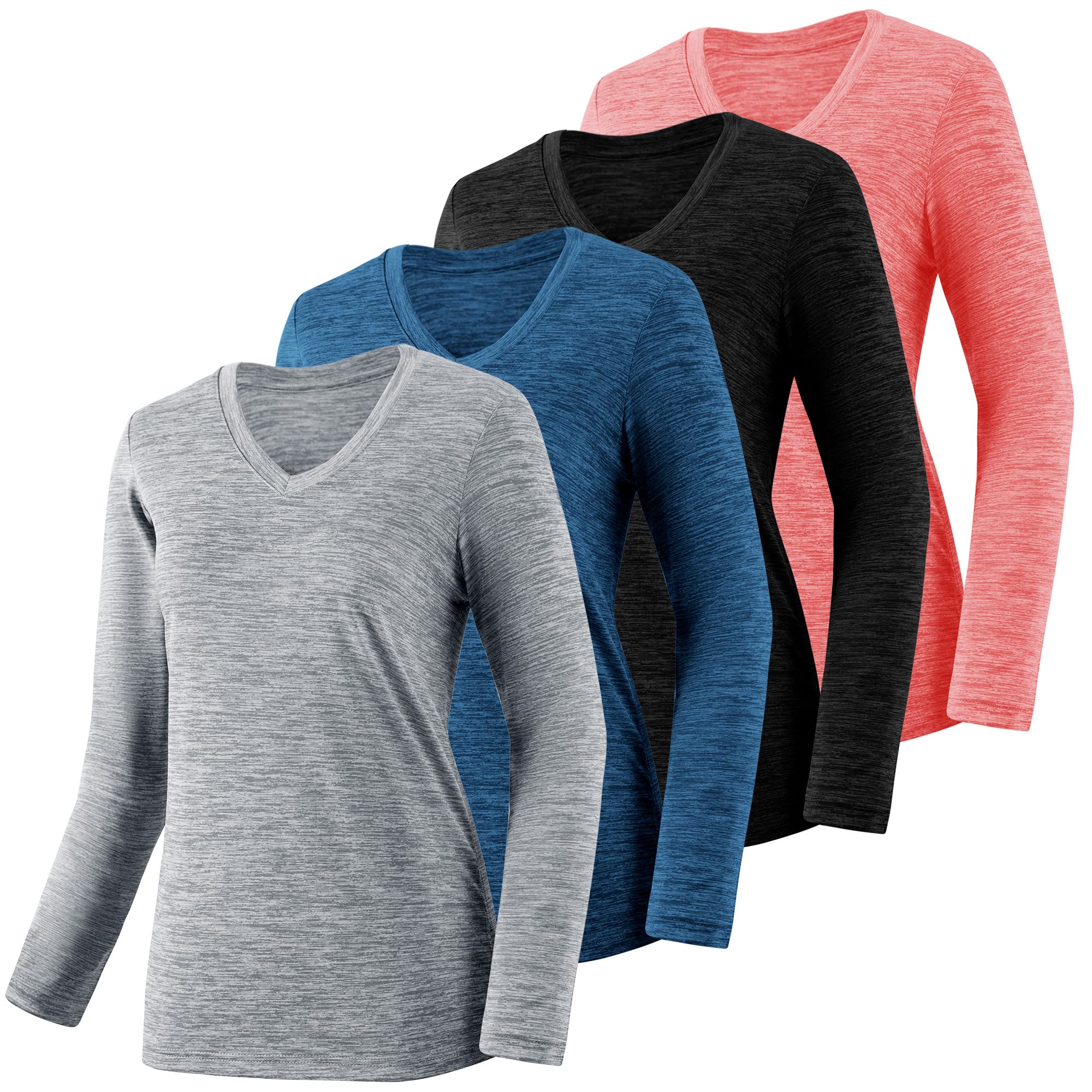 4-7 Pack Long Sleeve Shirts for Women,Moisture Wicking Shirts Long Sleeve Workout Tops for Women V Neck Hiking T-Shirts