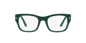 persol po3297v rectangular prescription eyewear frames, green/demo lens, 52 mm