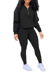 eosiedur women's solid sweatsuit set two piece long sleeve pullover and waistband sweatpants sport outfits sets, black large