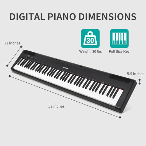 AODSK Weighted Piano 88-Key Beginner Digital Piano,Full Size Weighted keyboard with Hammer Action,with Sustain Pedal,2x25W Stereo Speakers,MP3 Function,Piano Lessons,Black,S-200