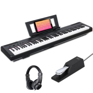 aodsk weighted piano 88-key beginner digital piano,full size weighted keyboard with hammer action,with sustain pedal,2x25w stereo speakers,mp3 function,piano lessons,black,s-200