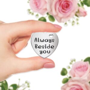 Inspirational Pocket Hug Token Gift, Long Distance Relationship Keepsake Stainless Steel Double Sided Little Heart Shaped Pocket Hug Token Gift for Friends Lovers BFF Daughter Son-Always Beside You