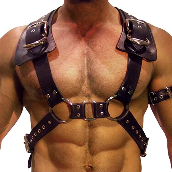 MEACOBRY Men's Faux Leather Body Chest Harness Adjustable Punk Belt Shoulder Straps with Buckle for Party Cosplay Costume