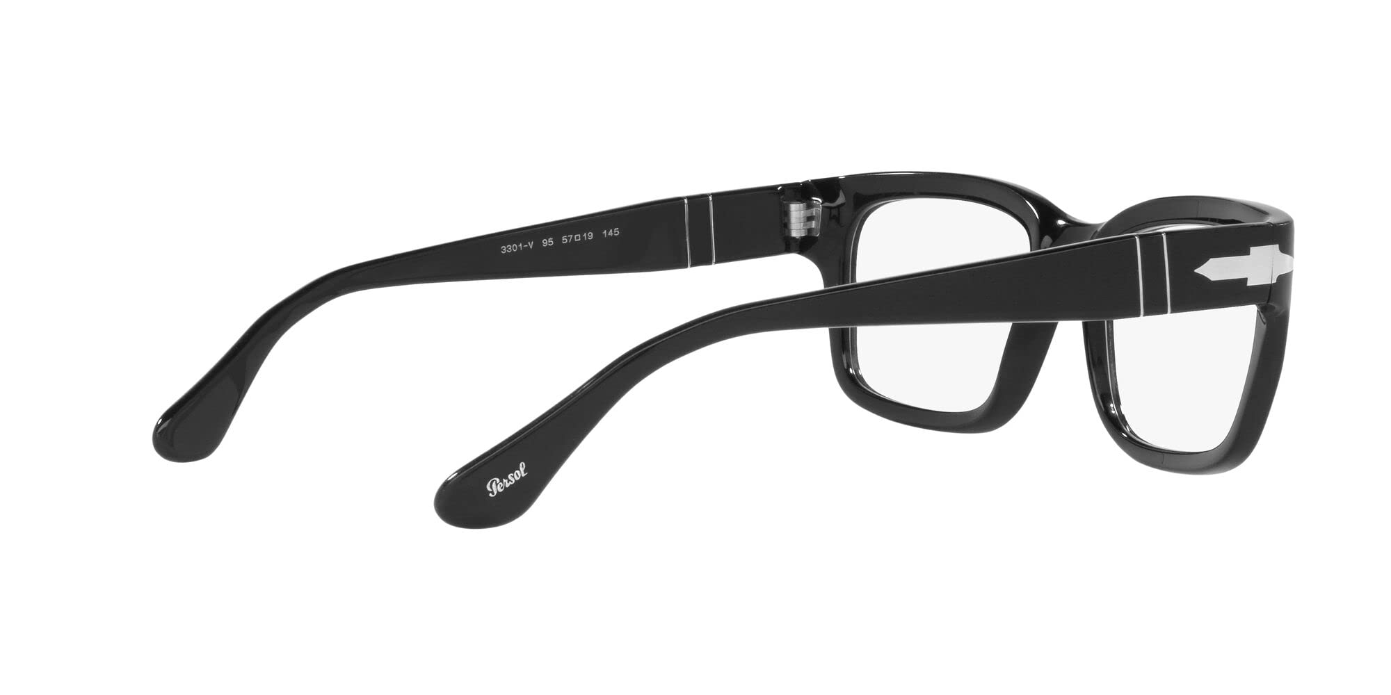 Persol PO3301V Rectangular Prescription Eyewear Frames, Black/Demo Lens, 57 mm