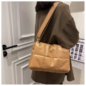 Women's Trendy Quilted Crossbody Bags Adjustable Chain Strap Cassette Puffer Padding Shoulder Bag Puffy Hobo Bag (Khaki)