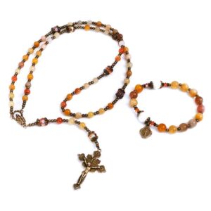 Our Lady of Grace Multi-Color Jade Stone Rosary Beads Catholic for Women and Rosary Bracelet for Women Set,Rosary & Miraculous Medal Bracelet,Catholic Rosary, Stone, Amethyst