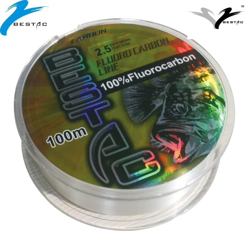 Bestac FC 100% Fluorocarbon Pure Shock Resistant, Sinks Faster Than Mono, Leader Material, 2LB-16LB (100Yards-6LB)