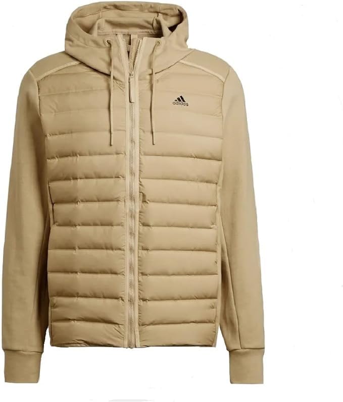 adidas Mens Jacket Varilite Hybrid Hooded Full Zip Jacket Beige Tone New GT9209 (as1, alpha, l, regular, regular, Large)