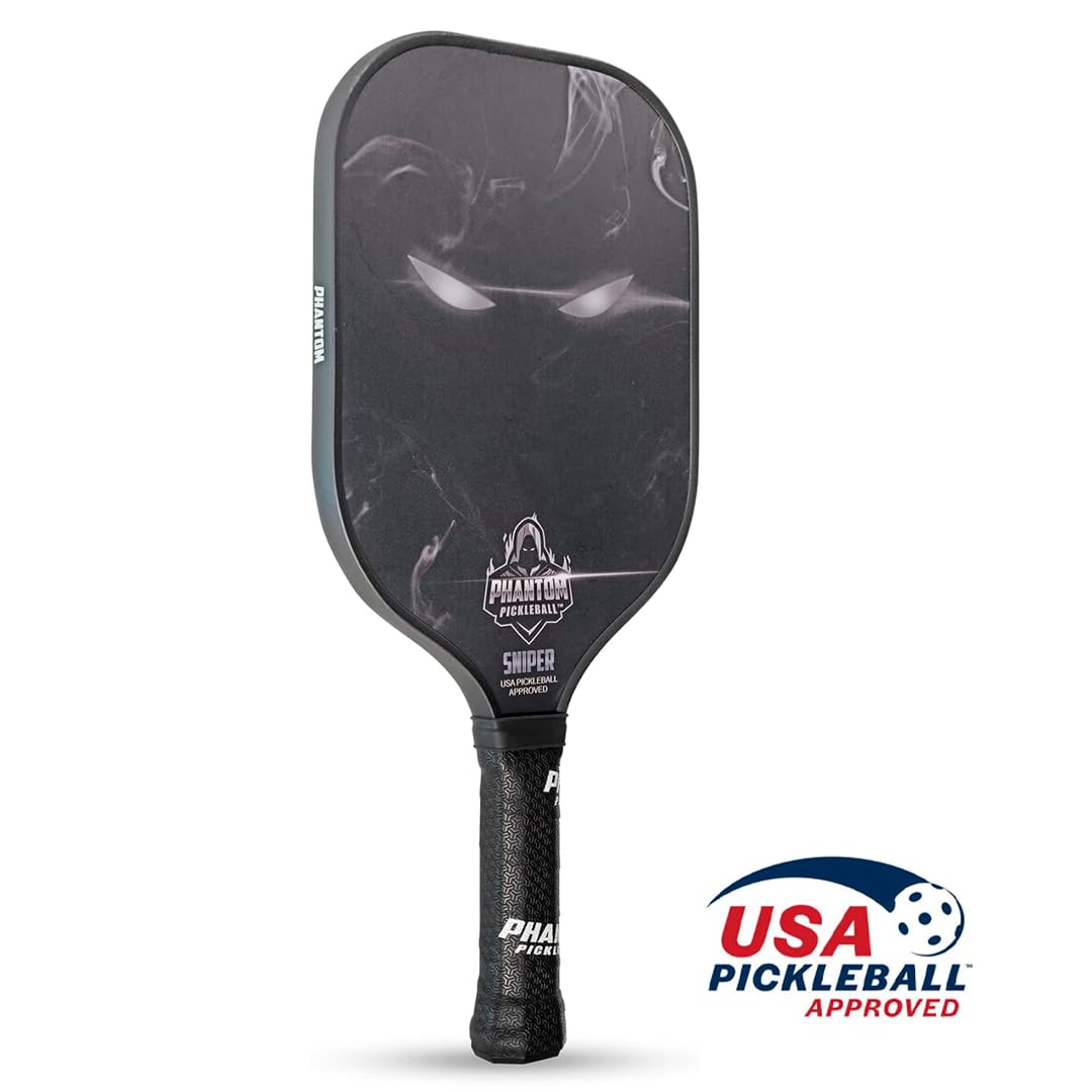 Phantom Sniper 13mm Carbon Fiber Elongated Body Pickleball Paddles - Max Grit and Spin - USAPA Approved – Pickleball Rackets - Pickle-Ball Equipment with Polypropylene Core – Lightweight (Steel)