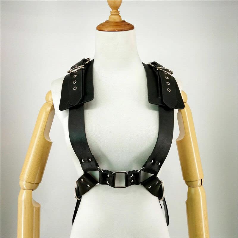 MEACOBRY Men's Faux Leather Body Chest Harness Adjustable Punk Belt Shoulder Straps with Buckle for Party Cosplay Costume