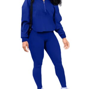 EOSIEDUR Women's Solid Sweatsuit Set Two Piece Long Sleeve Pullover and Waistband Sweatpants Sport Outfits Sets, Blue X-Large