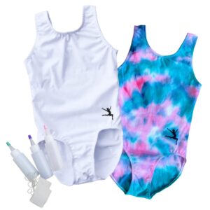 GymnasticsHQ DIY Tie Dye Leotard Kit - Pink & Turquoise - Makes cute, custom leotard for girls gymnastics (Adult Small)