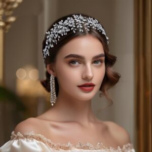 LOVFOIVER Rhinestone Bridal Headpiece for Wedding Hair Pieces Crystal Wedding Hair Accessories for Brides and Bridesmaid