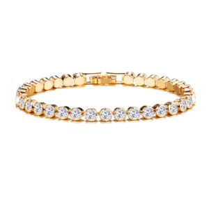 ZAHSY Gold Tennis Bracelet Cubic Zirconia Bracelets for Women Rhinestone Tennis Bracelets for Women Birthday Christmas Gifts Gold Chain Link Bracelet