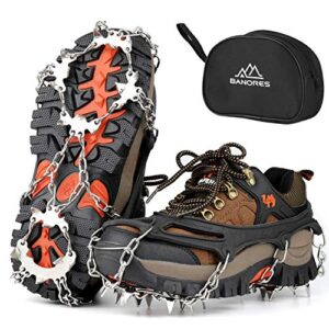 traction cleats ice snow grips with 20 stainless steel spikes for walking, jogging, climbing, fishing, and hiking