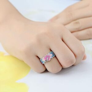 MYLYAHY Fashion Flower Butterfly Statement Band Ring,Thick Silver Plated Dainty Colorful Floral Enamel Band Ring Jewelry Gift for Women Girls (Ring_A, 10)