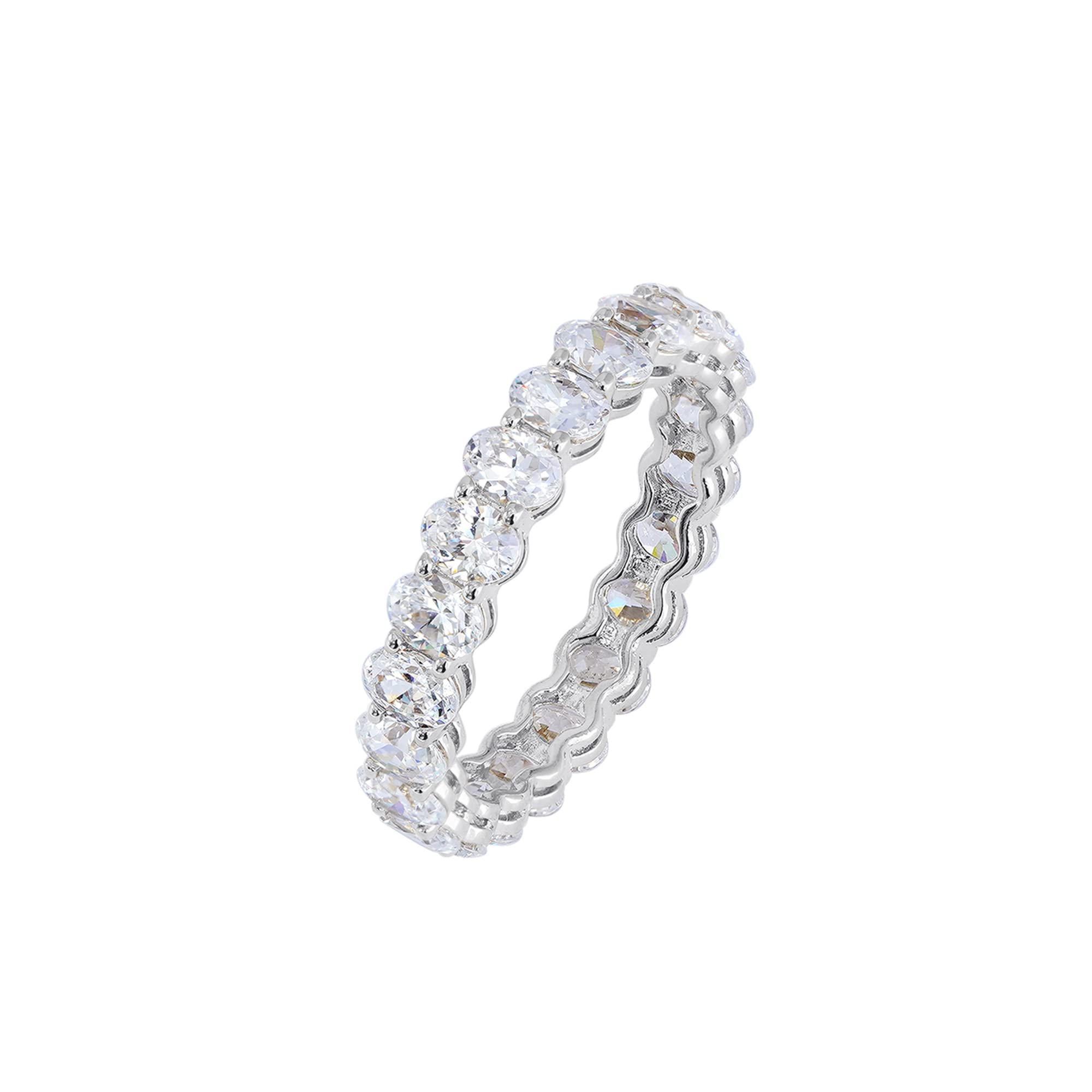 Amazon Essentials Rhodium Plated Cubic Zirconia Stackable Statement Ring Size 9, Silver