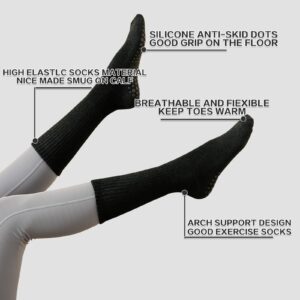 JCZANXI Womens Yoga Socks with Grips, Non Slip Grippy Socks for Pilates, Barre, Dance, Ballet | Ideal Cushioned Crew Socks (Black/Beige, 2 Pairs)