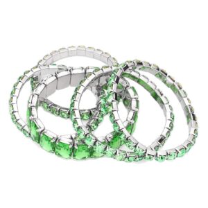 Rosemarie & Jubalee Women's Stunning Statement Set Of 5 Colorful Crystal Rhinestone Stretch Bracelets, 6.75" (Green Crystal Silver Tone)