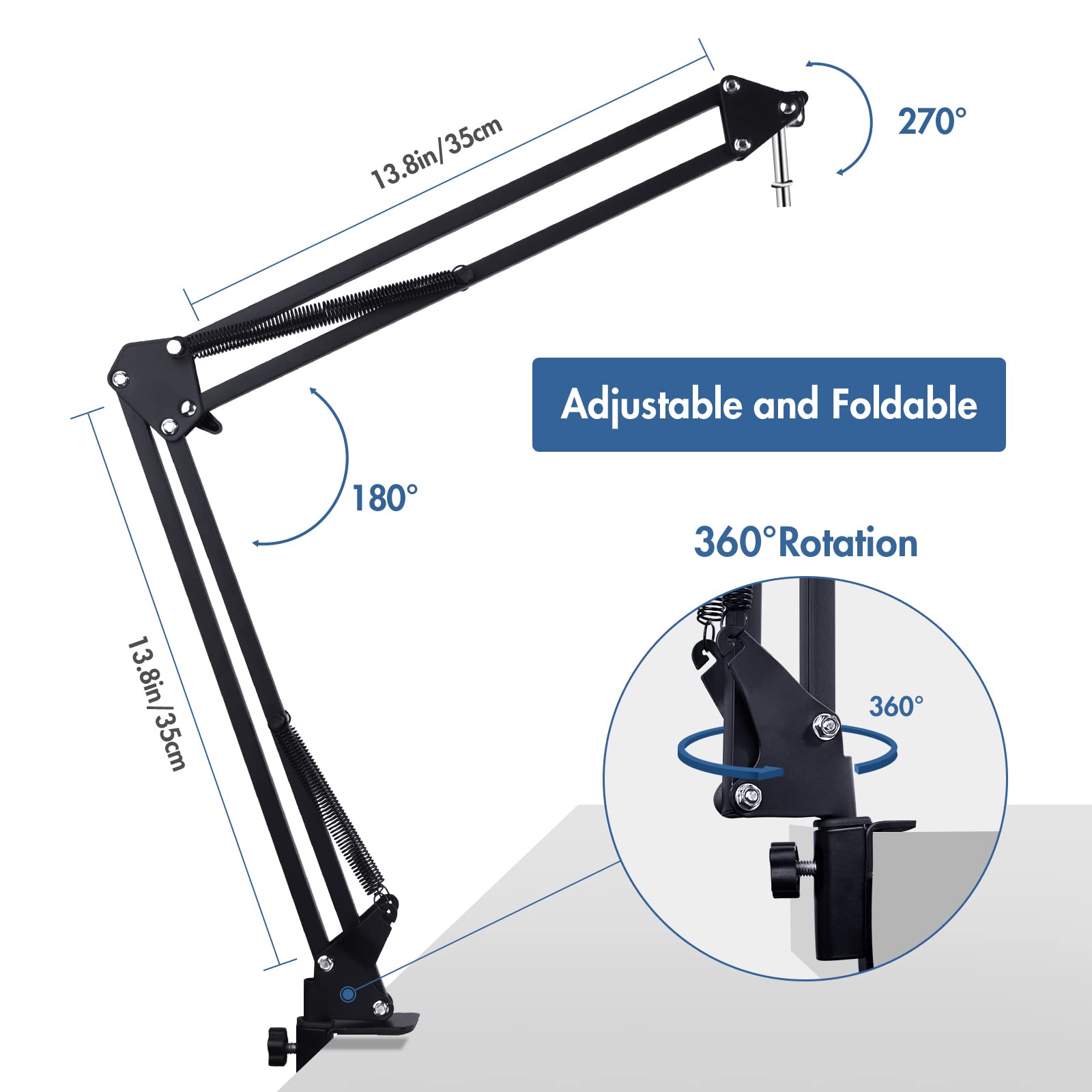 Black Boom Arm for Rode mic Microphone, Black Desk Arm Stand Compatible with Rode Pod Mic