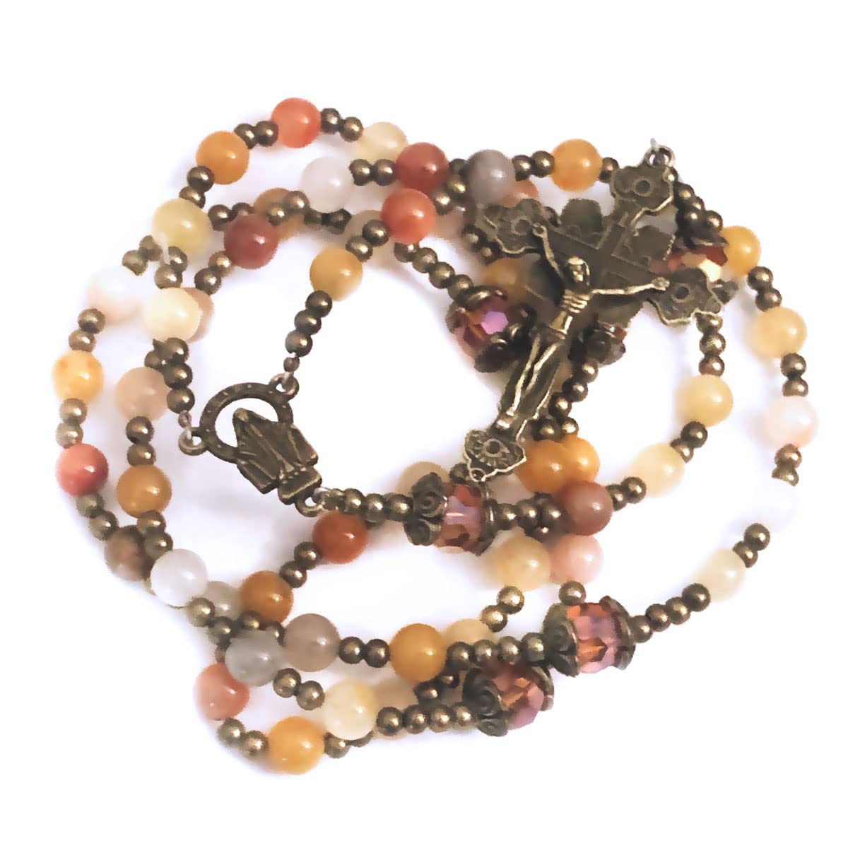 Our Lady of Grace Multi-Color Jade Stone Rosary Beads Catholic for Women and Rosary Bracelet for Women Set,Rosary & Miraculous Medal Bracelet,Catholic Rosary, Stone, Amethyst