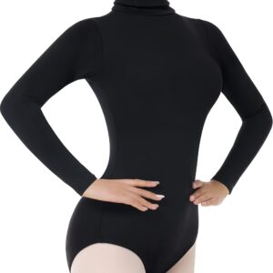 BAKPH Women's Dance Ballet Leotard Turtleneck Long Sleeve Leotard with Durable Snaps(7039-06-S)