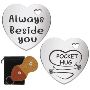 inspirational pocket hug token gift, long distance relationship keepsake stainless steel double sided little heart shaped pocket hug token gift for friends lovers bff daughter son-always beside you