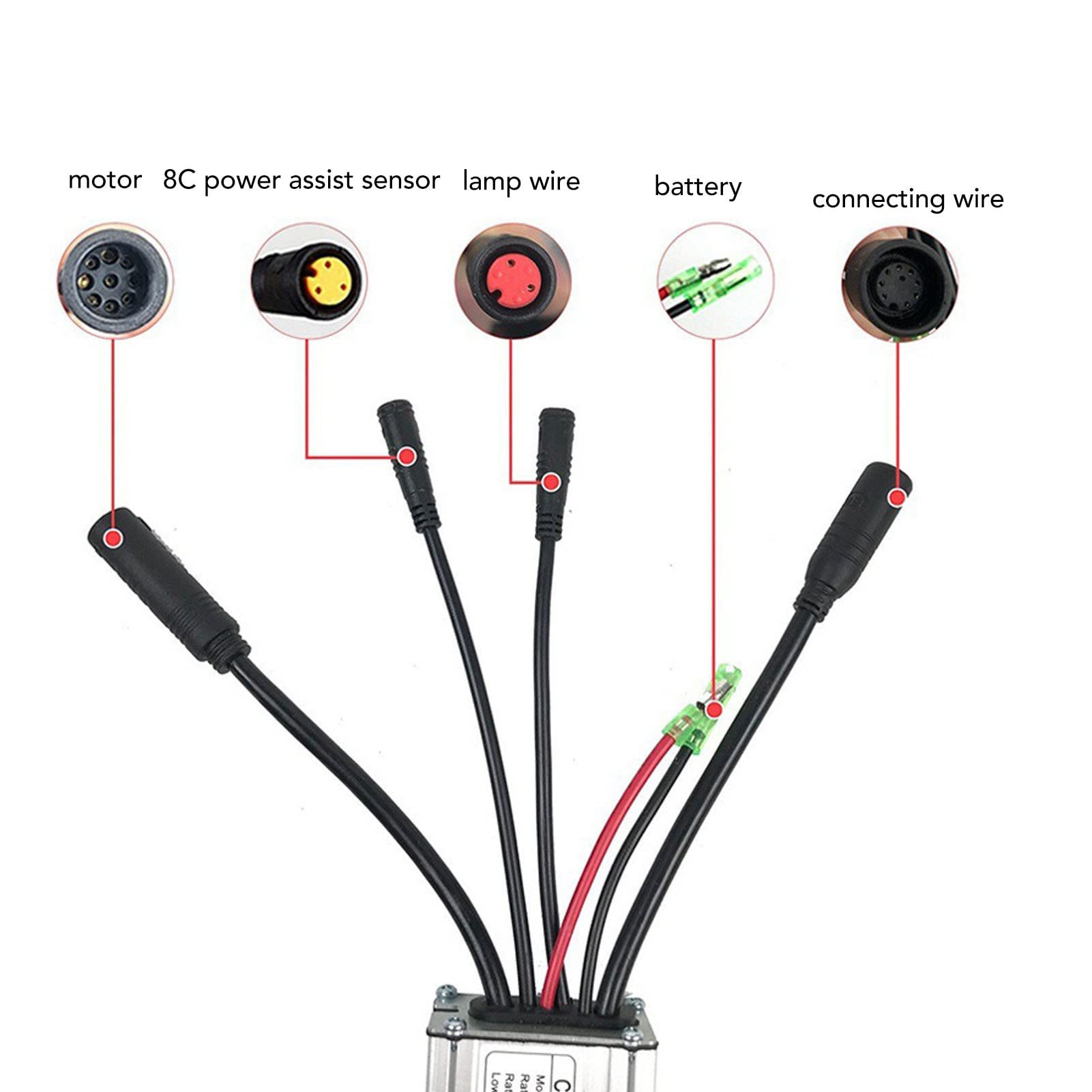 VBESTLIFE Electric Bike Controller Kit, 36V 48V 250W Motor Controller ABS Waterproof 15A LCD7C Panel Thumb Throttle Brake Accessories for E Bike Modification DIY