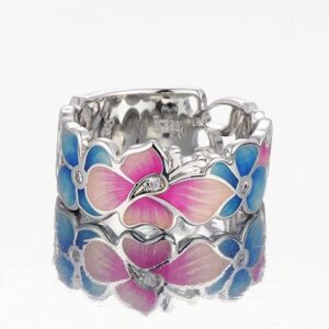 MYLYAHY Fashion Flower Butterfly Statement Band Ring,Thick Silver Plated Dainty Colorful Floral Enamel Band Ring Jewelry Gift for Women Girls (Ring_A, 10)