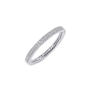 amazon essentials rhodium plated double row pave stackable eternity ring size 5, silver