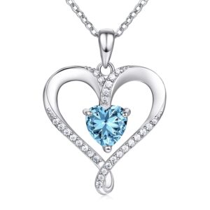 am annis munn birthstone necklace for women, 18k white gold heart necklace filled 925 sterling silver diamond womens jewelry birthday gifts for women wife