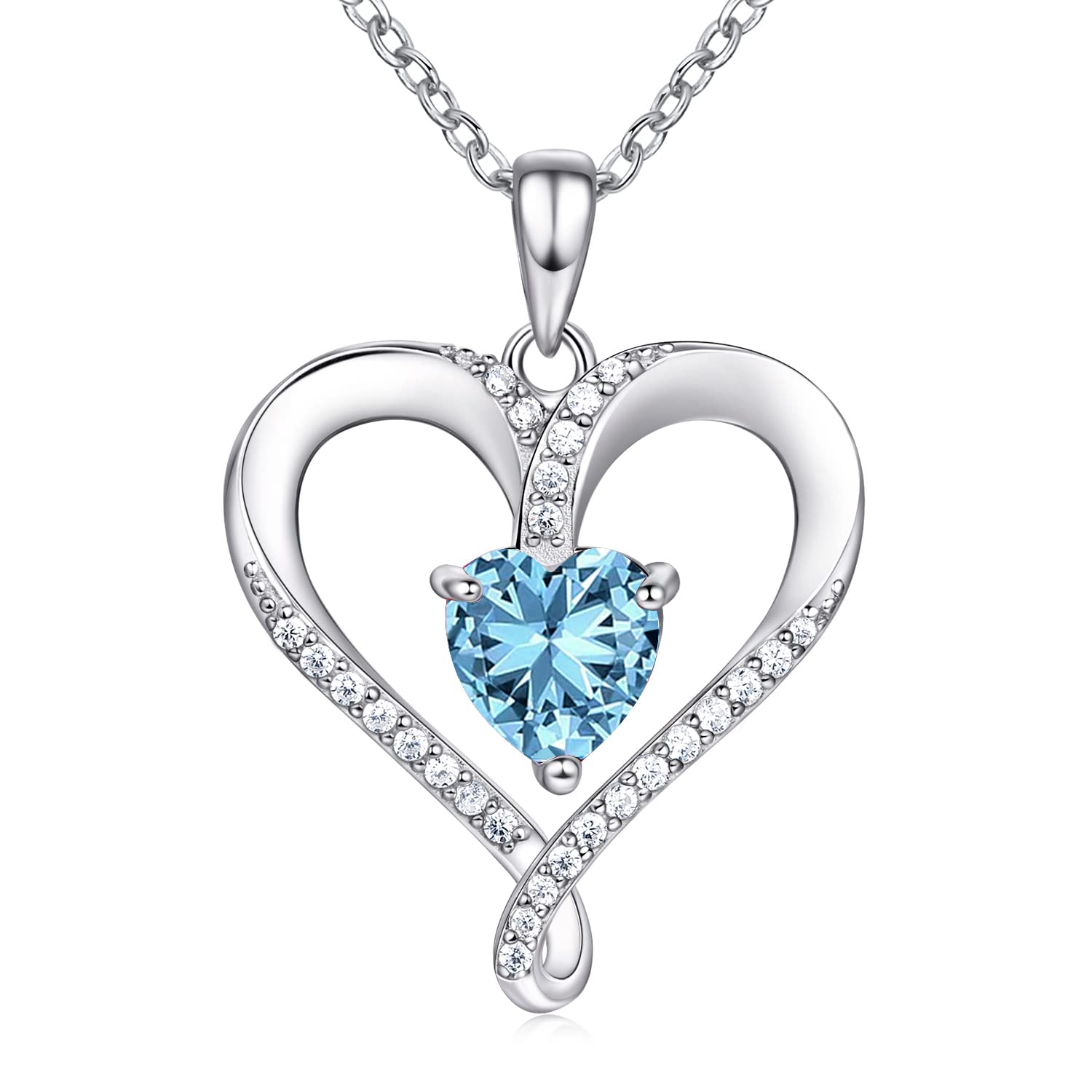 AM ANNIS MUNN Birthstone Necklace for Women, 18K White Gold Heart Necklace Filled 925 Sterling Silver Diamond Womens Jewelry Birthday Gifts for Women Wife