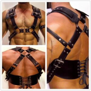 MEACOBRY Men's Faux Leather Body Chest Harness Adjustable Punk Belt Shoulder Straps with Buckle for Party Cosplay Costume